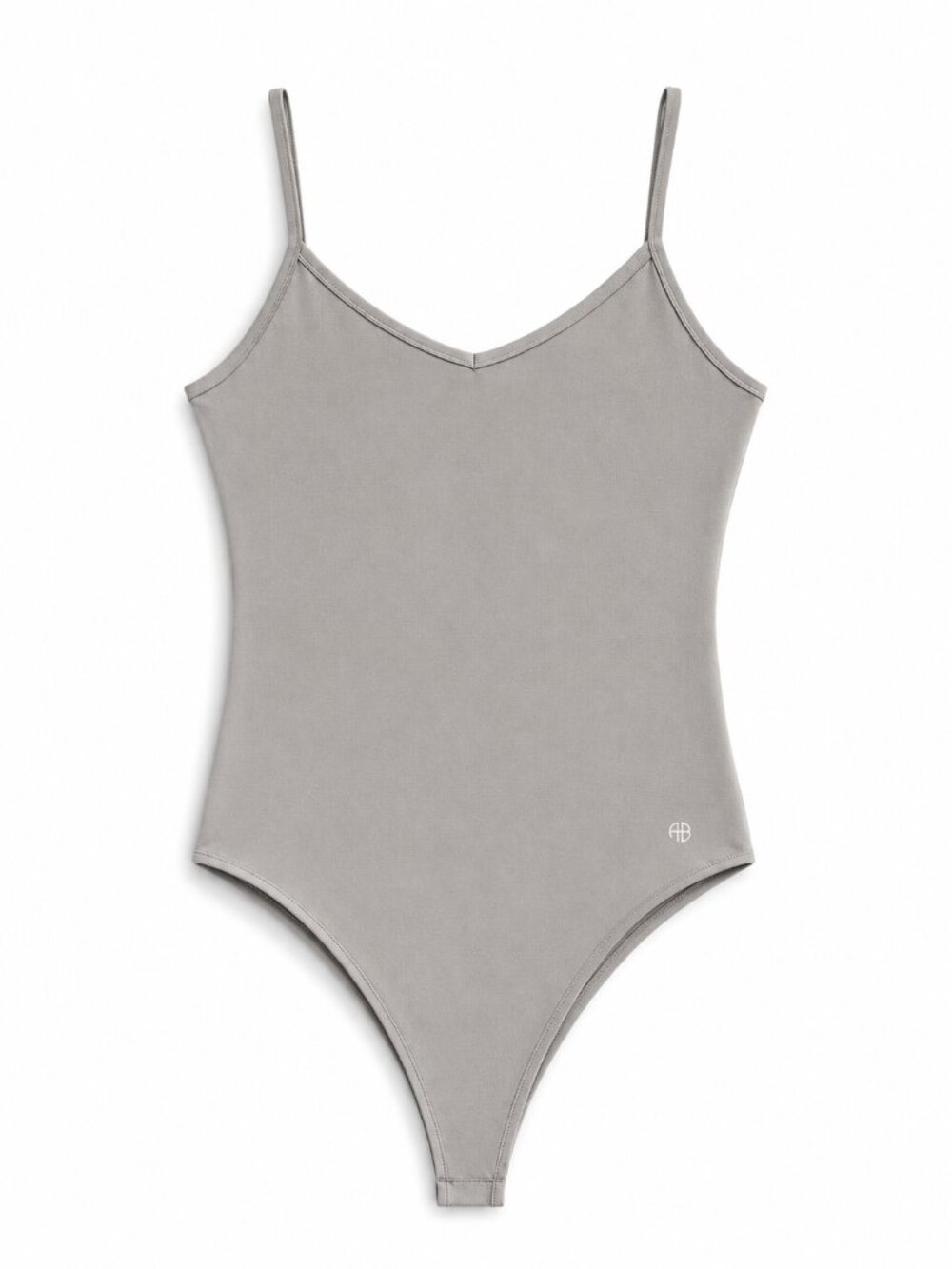ANINE BING Alissa V-neck Bodysuit Dark Grey NEW NWT